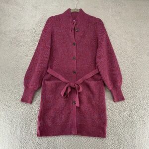 Draper James Sweater Jacket Womens XS Marled Red Purple Long Cardigan Turtleneck